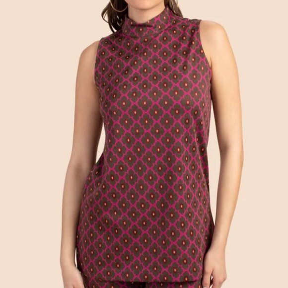 Trina Turk 'Isha' Mock-Neck Sleeveless Jacquard Tunic Top, Phlox Multi - Picture 1 of 3